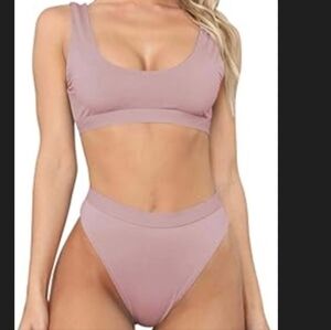 NEW Scoop Neck High-Waist Bikini Set in Dusty Mauve Size Medium